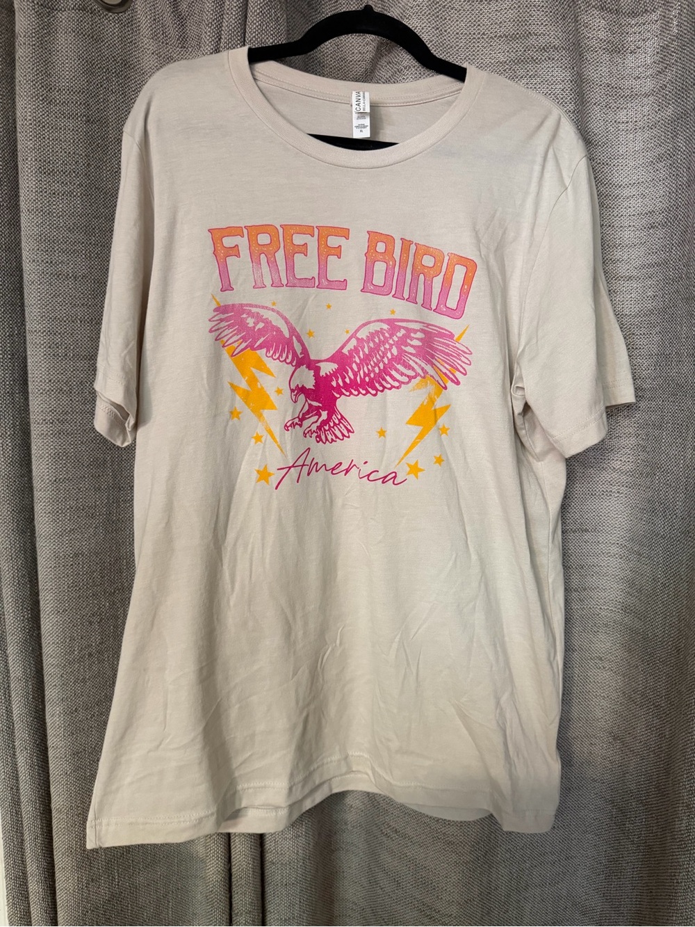 Bella Canvas Cream T-Shirt with Pink & Yellow Free Bird Graphic